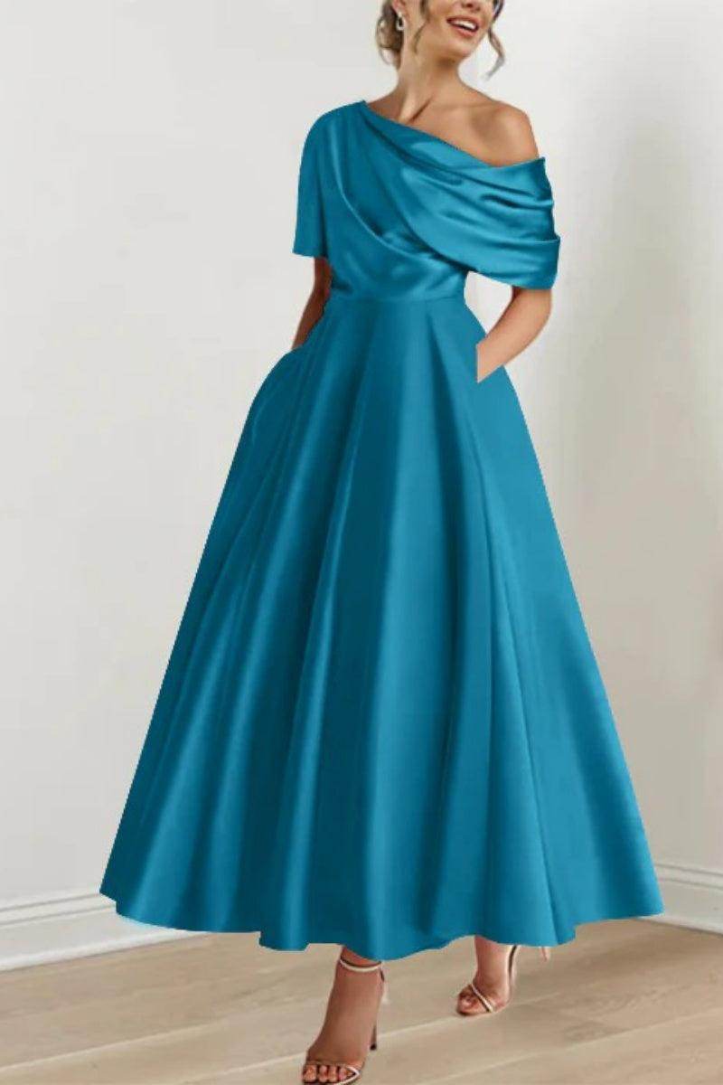 Elegant A Line One shoulder Half Sleeve Ankle Length Mother of the Bride Dress