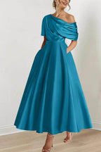 Elegant A Line One shoulder Half Sleeve Ankle Length Mother of the Bride Dress
