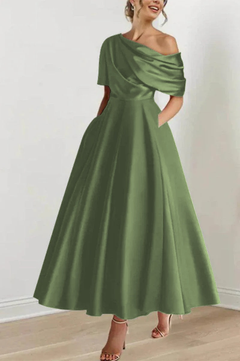Elegant A Line One shoulder Half Sleeve Ankle Length Mother of the Bride Dress