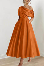 Elegant A Line One shoulder Half Sleeve Ankle Length Mother of the Bride Dress