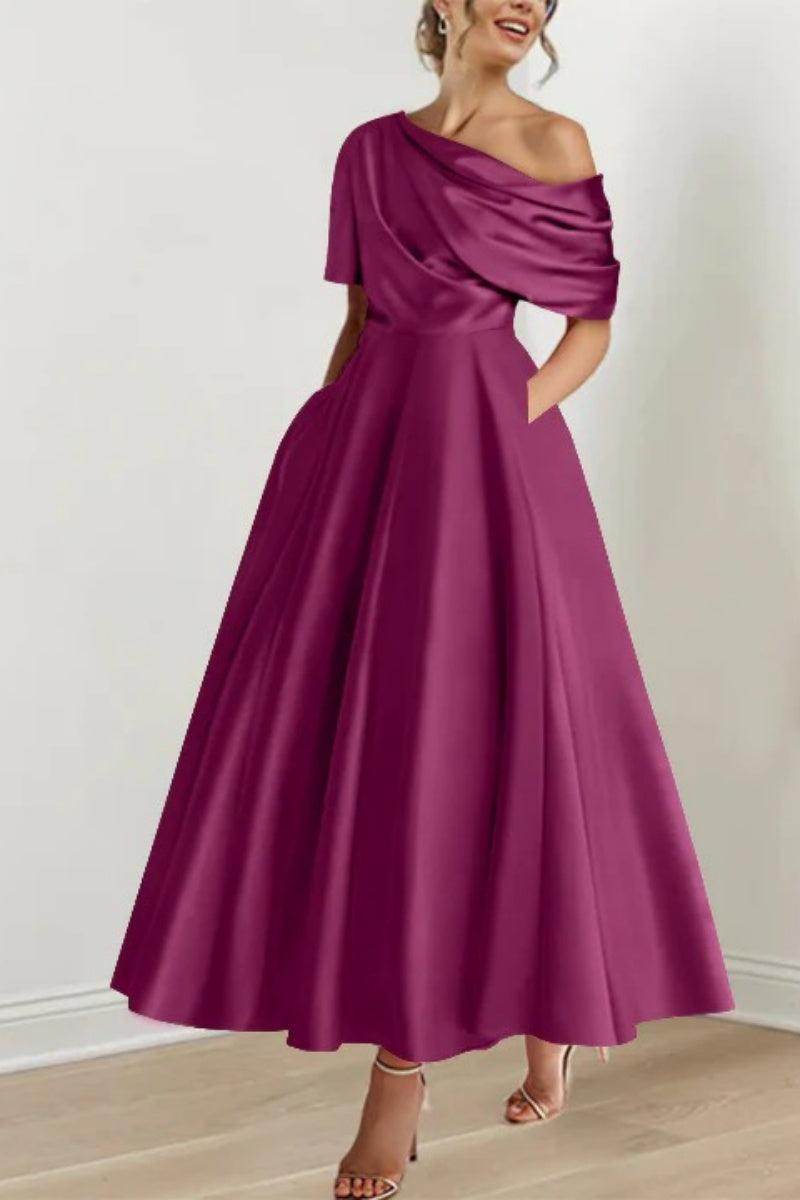 Elegant A Line One shoulder Half Sleeve Ankle Length Mother of the Bride Dress