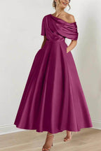 Elegant A Line One shoulder Half Sleeve Ankle Length Mother of the Bride Dress