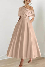 Elegant A Line One shoulder Half Sleeve Ankle Length Mother of the Bride Dress
