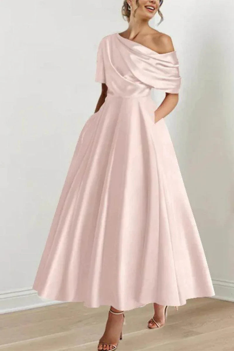 Elegant A Line One shoulder Half Sleeve Ankle Length Mother of the Bride Dress