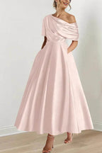 Elegant A Line One shoulder Half Sleeve Ankle Length Mother of the Bride Dress