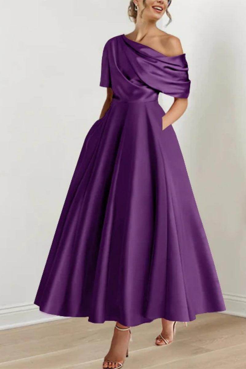 Elegant A Line One shoulder Half Sleeve Ankle Length Mother of the Bride Dress