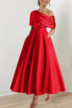 Elegant A Line One shoulder Half Sleeve Ankle Length Mother of the Bride Dress
