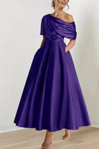Elegant A Line One shoulder Half Sleeve Ankle Length Mother of the Bride Dress