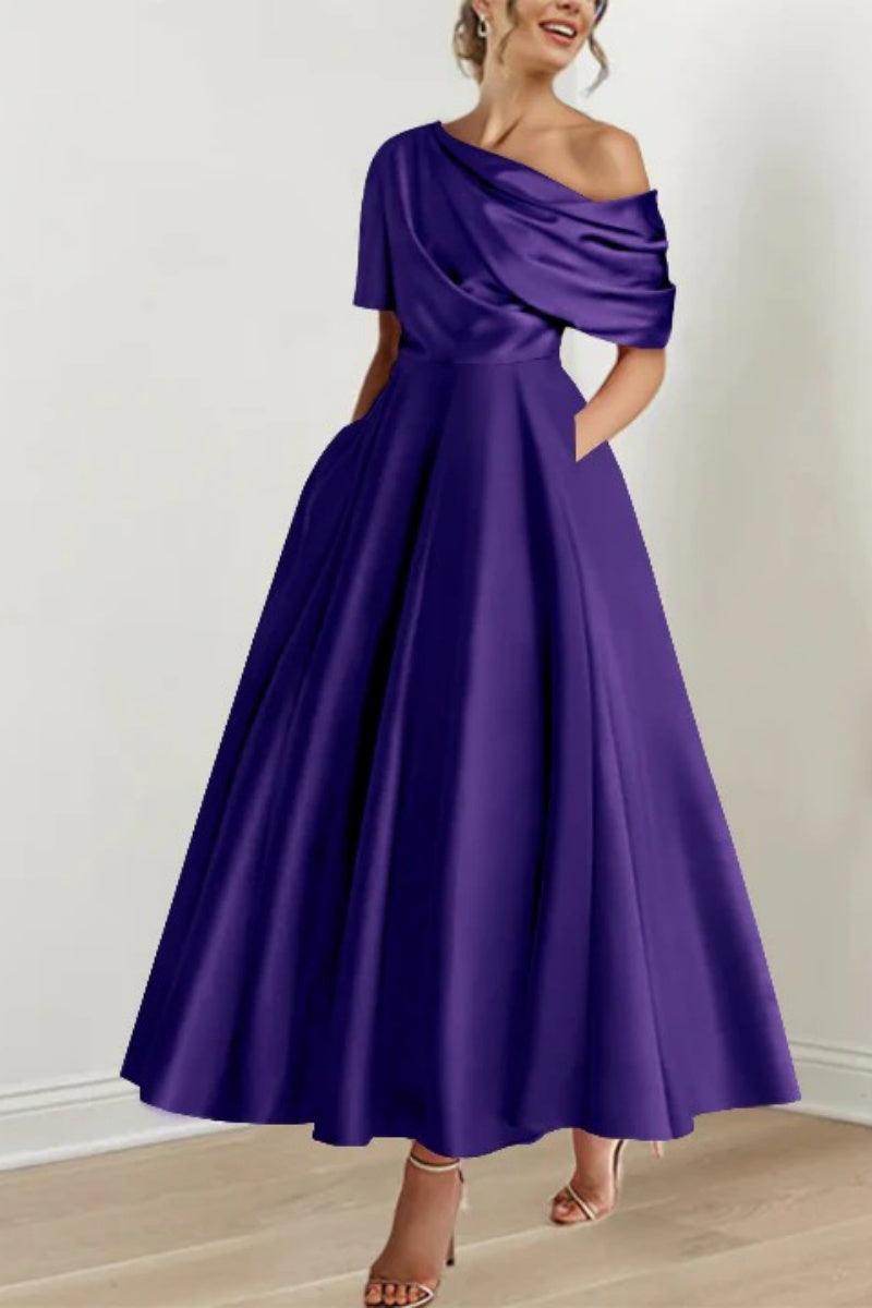 Elegant A Line One shoulder Half Sleeve Ankle Length Mother of the Bride Dress