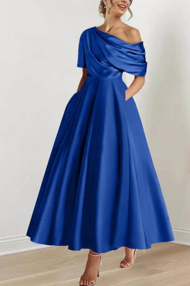 Elegant A Line One shoulder Half Sleeve Ankle Length Mother of the Bride Dress