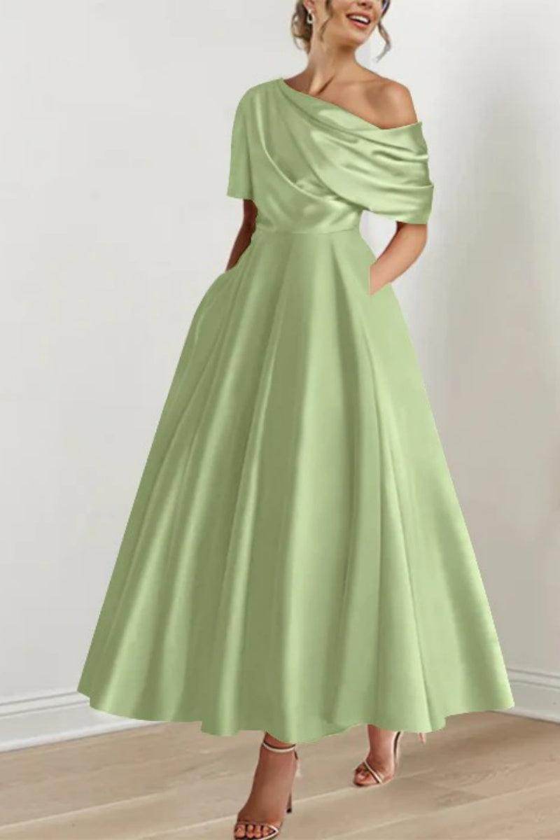 Elegant A Line One shoulder Half Sleeve Ankle Length Mother of the Bride Dress