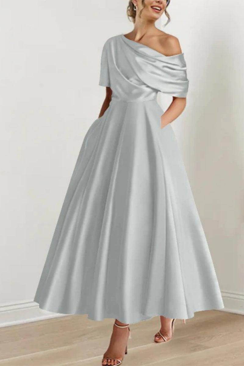 Elegant A Line One shoulder Half Sleeve Ankle Length Mother of the Bride Dress