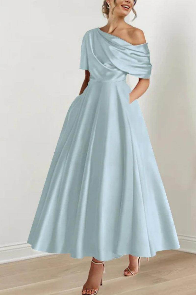Elegant A Line One shoulder Half Sleeve Ankle Length Mother of the Bride Dress