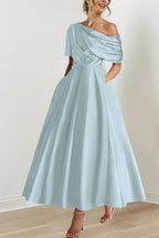 Elegant A Line One shoulder Half Sleeve Ankle Length Mother of the Bride Dress