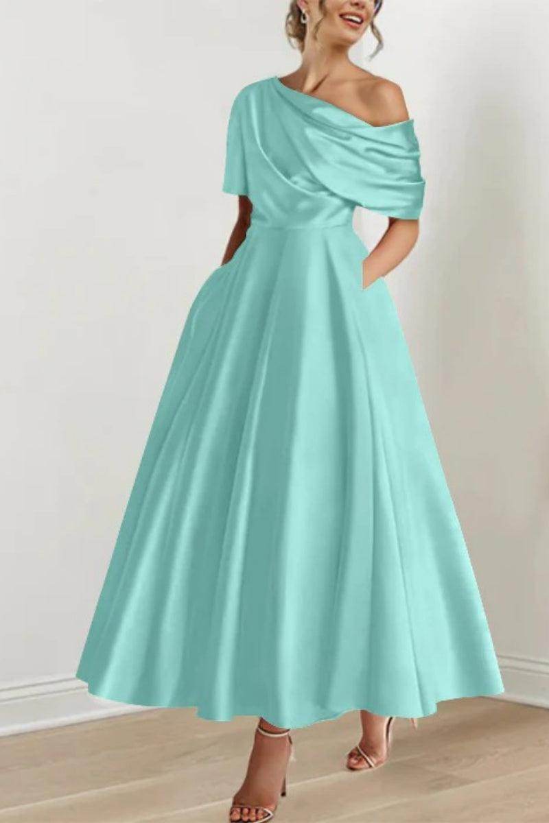 Elegant A Line One shoulder Half Sleeve Ankle Length Mother of the Bride Dress