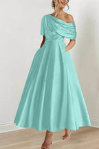 Elegant A Line One shoulder Half Sleeve Ankle Length Mother of the Bride Dress