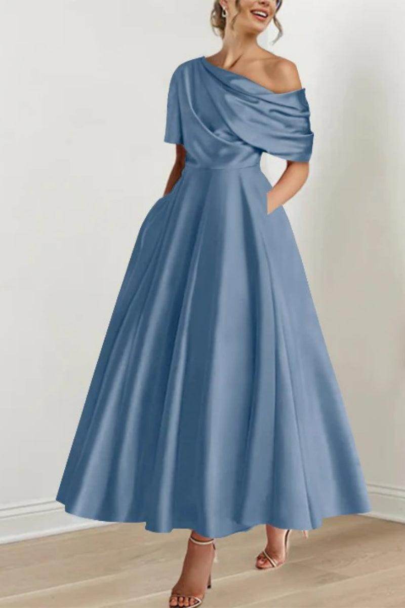 Elegant A Line One shoulder Half Sleeve Ankle Length Mother of the Bride Dress