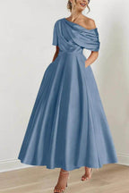 Elegant A Line One shoulder Half Sleeve Ankle Length Mother of the Bride Dress