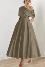 Elegant A Line One shoulder Half Sleeve Ankle Length Mother of the Bride Dress