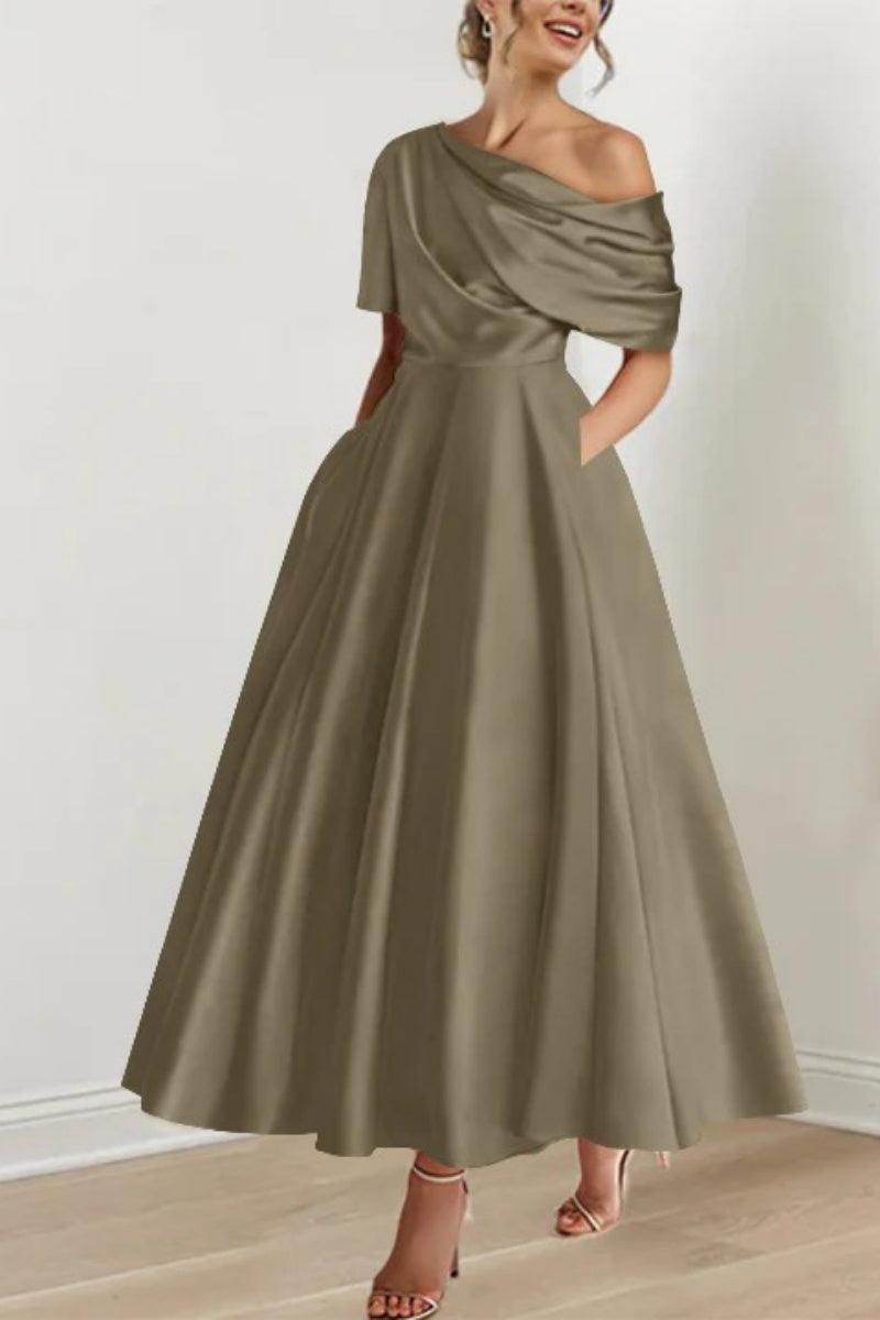 Elegant A Line One shoulder Half Sleeve Ankle Length Mother of the Bride Dress