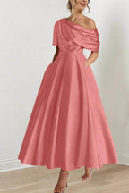 Elegant A Line One shoulder Half Sleeve Ankle Length Mother of the Bride Dress