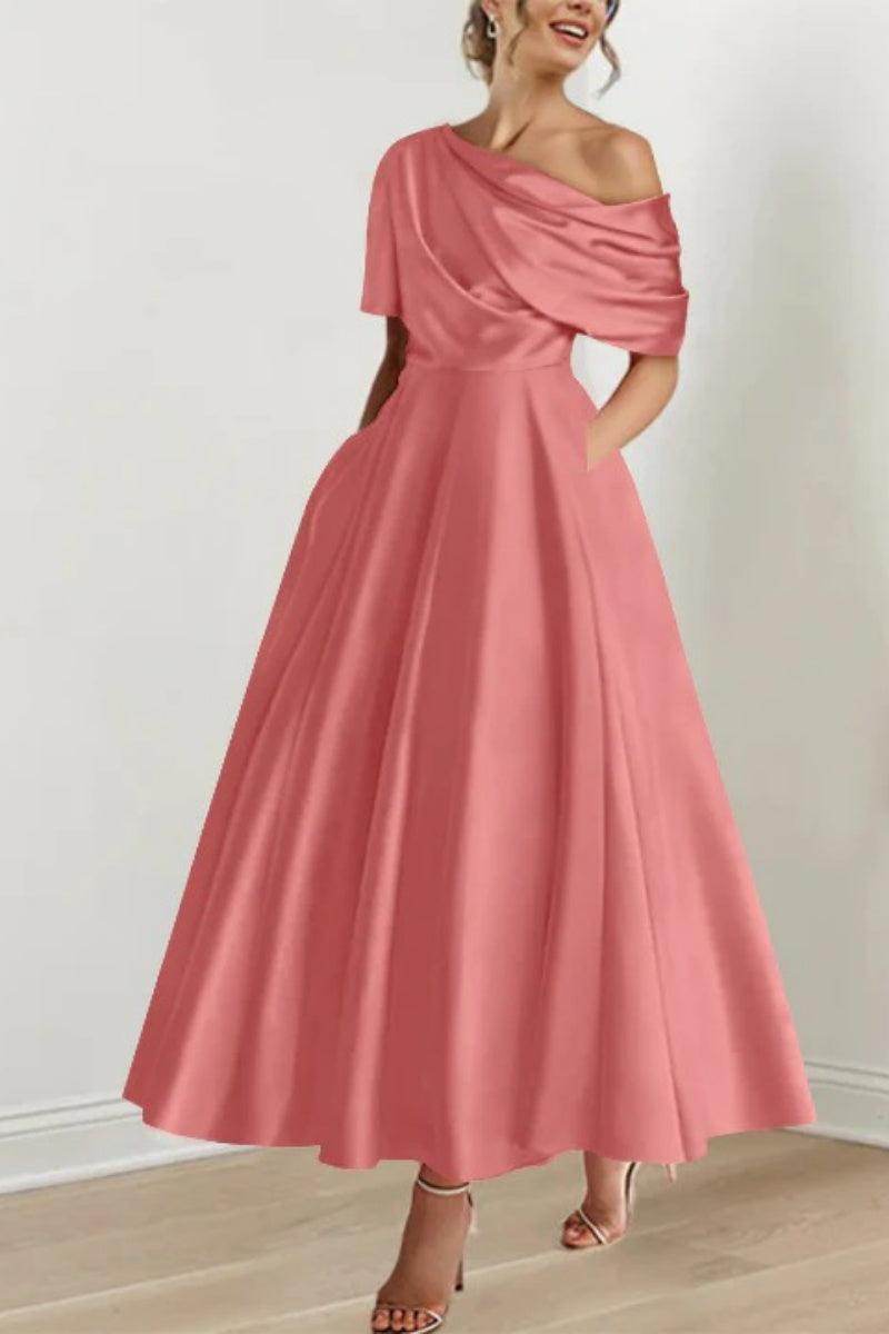 Elegant A Line One shoulder Half Sleeve Ankle Length Mother of the Bride Dress