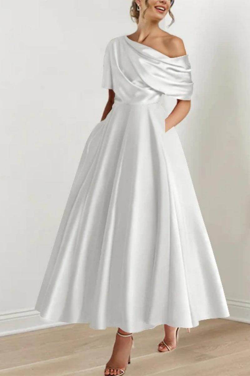 Elegant A Line One shoulder Half Sleeve Ankle Length Mother of the Bride Dress