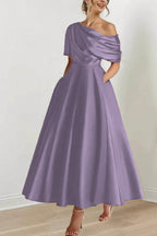Elegant A Line One shoulder Half Sleeve Ankle Length Mother of the Bride Dress