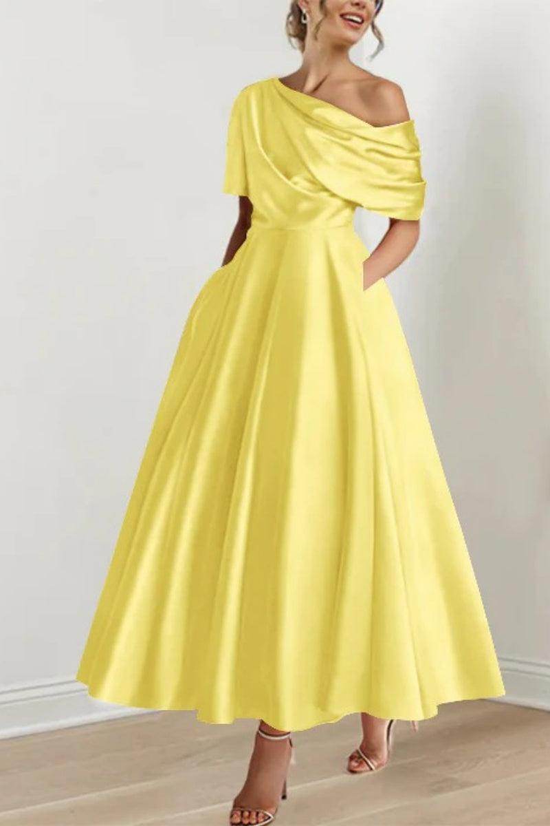 Elegant A Line One shoulder Half Sleeve Ankle Length Mother of the Bride Dress