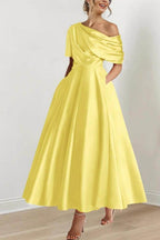 Elegant A Line One shoulder Half Sleeve Ankle Length Mother of the Bride Dress