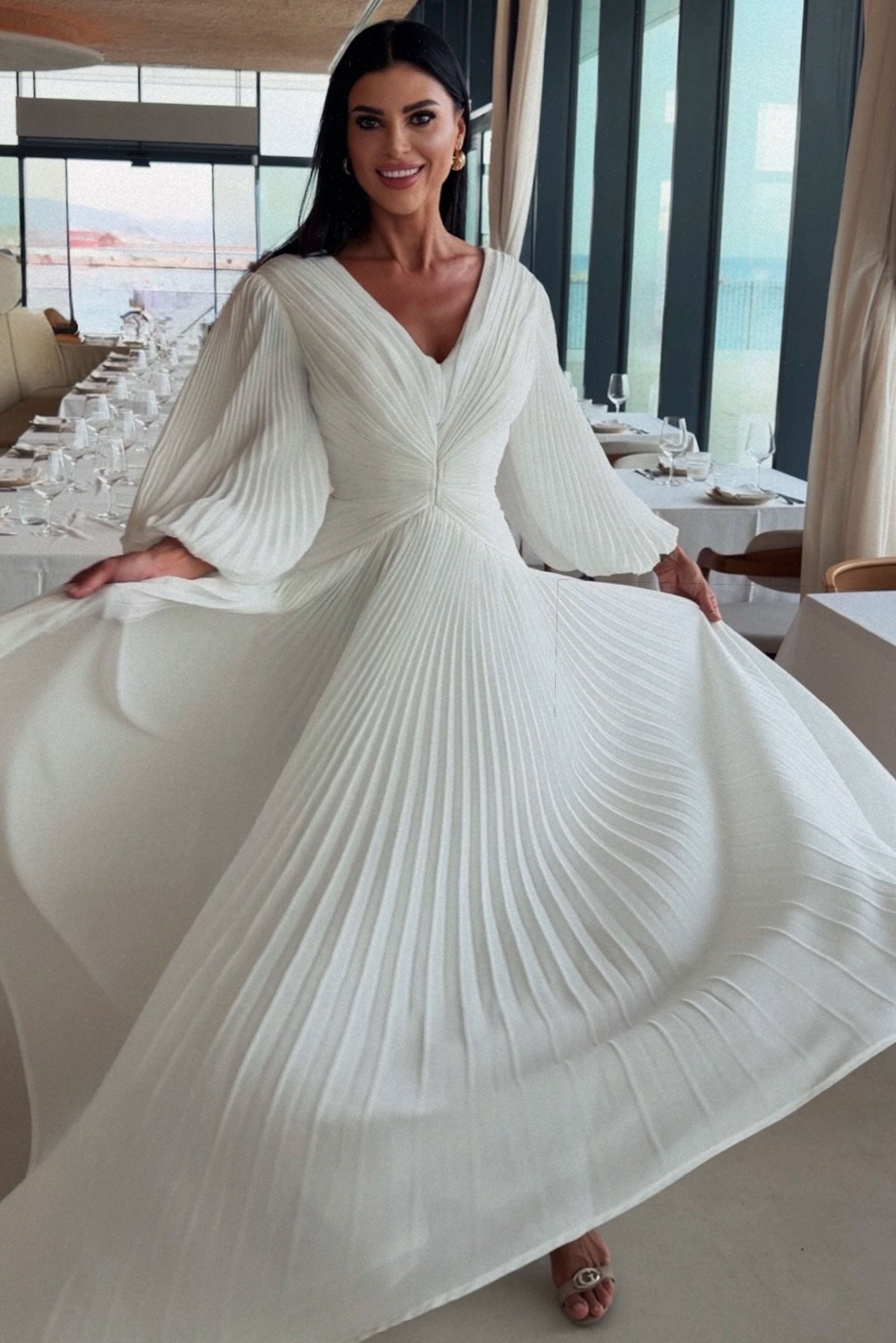 Elegant A Line V Neck with Ruched Mother of the Bride Dress