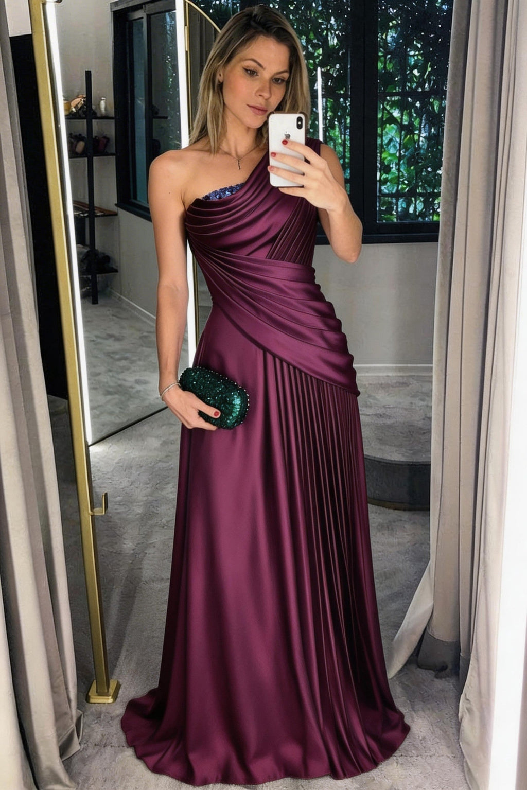 Elegant Sheath One Shoulder Sleeveless Floor Length Mother of the Bride Dress