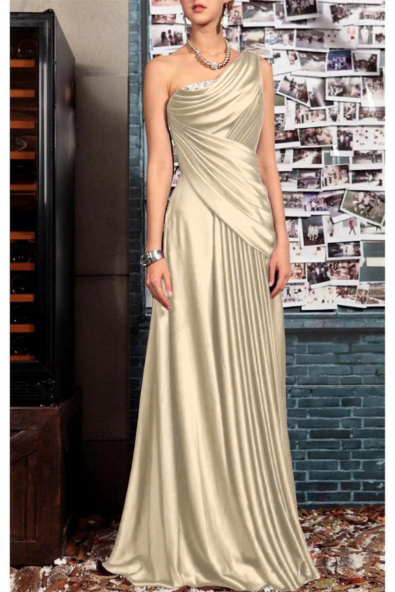 Elegant Sheath One Shoulder Sleeveless Floor Length Mother of the Bride Dress