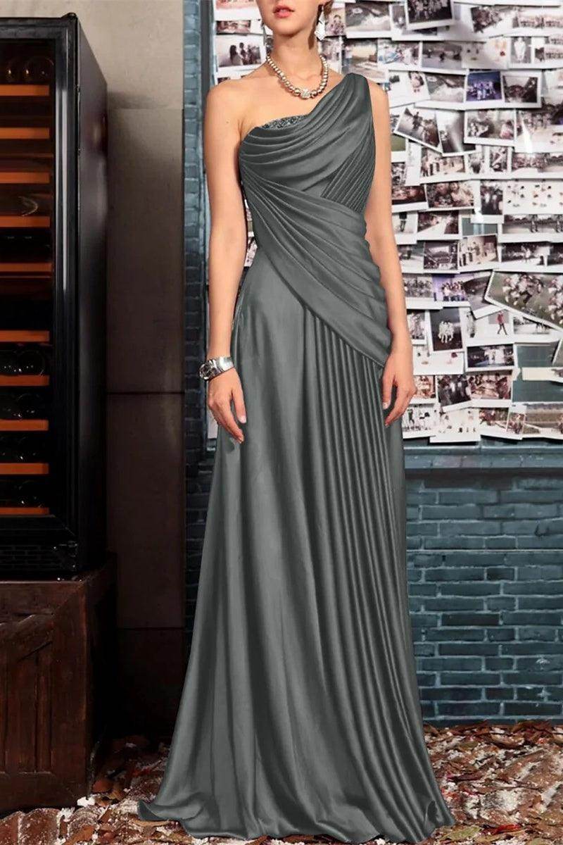 Elegant Sheath One Shoulder Sleeveless Floor Length Mother of the Bride Dress