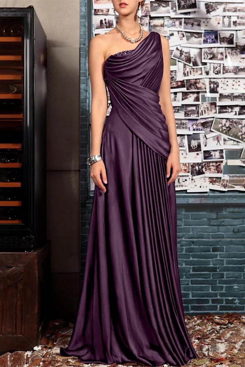 Elegant Sheath One Shoulder Sleeveless Floor Length Mother of the Bride Dress