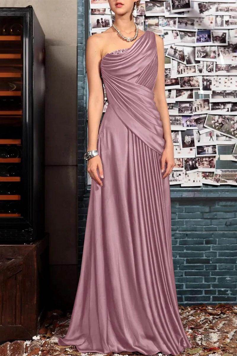 Elegant Sheath One Shoulder Sleeveless Floor Length Mother of the Bride Dress