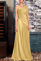 Elegant Sheath One Shoulder Sleeveless Floor Length Mother of the Bride Dress