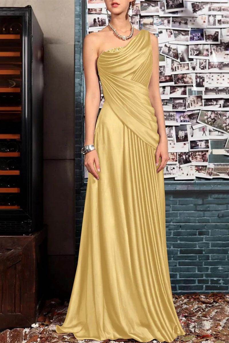 Elegant Sheath One Shoulder Sleeveless Floor Length Mother of the Bride Dress