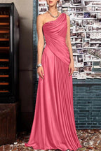 Elegant Sheath One Shoulder Sleeveless Floor Length Mother of the Bride Dress