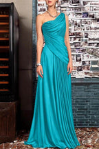 Elegant Sheath One Shoulder Sleeveless Floor Length Mother of the Bride Dress