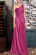 Elegant Sheath One Shoulder Sleeveless Floor Length Mother of the Bride Dress