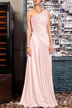 Elegant Sheath One Shoulder Sleeveless Floor Length Mother of the Bride Dress