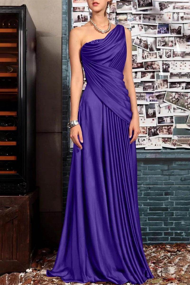 Elegant Sheath One Shoulder Sleeveless Floor Length Mother of the Bride Dress