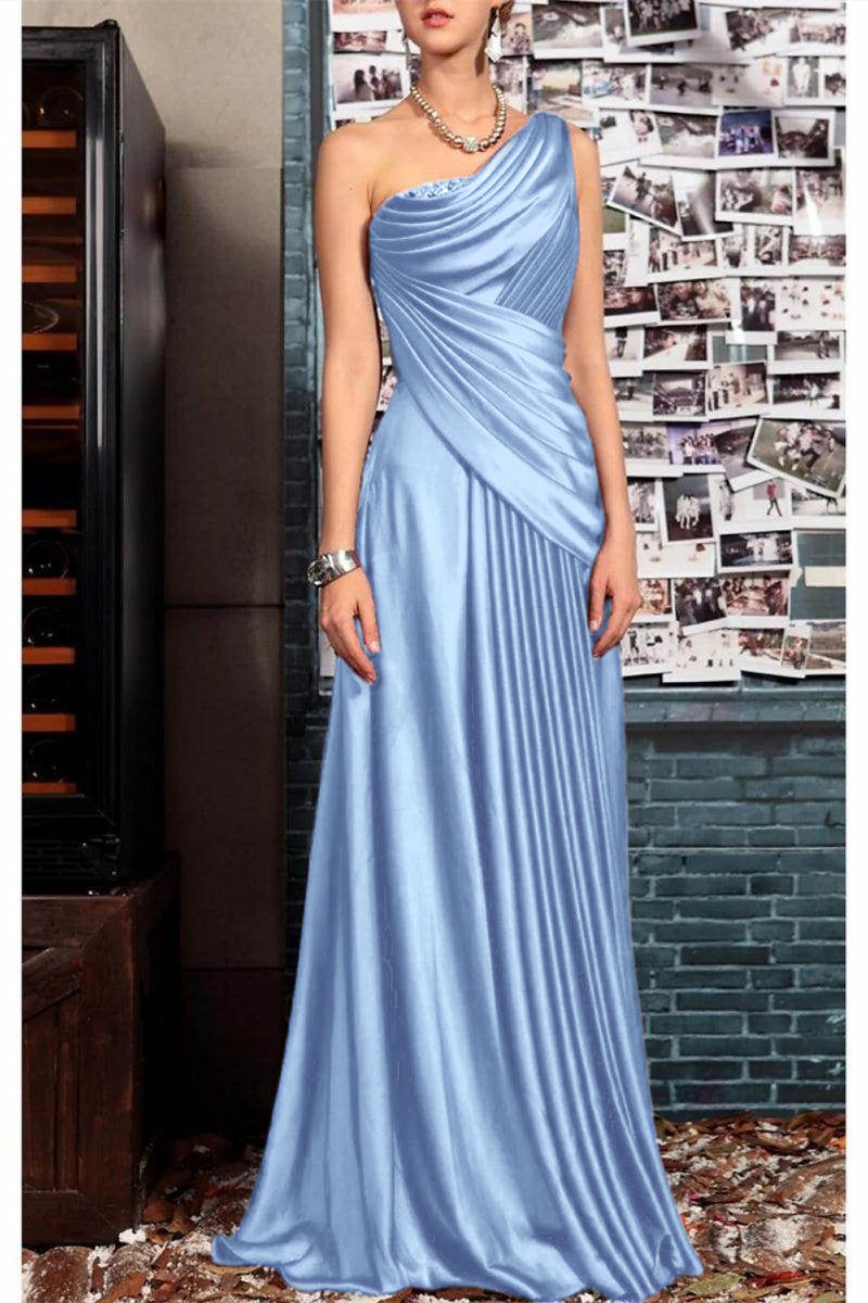 Elegant Sheath One Shoulder Sleeveless Floor Length Mother of the Bride Dress