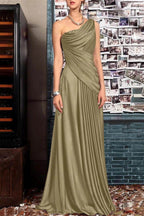 Elegant Sheath One Shoulder Sleeveless Floor Length Mother of the Bride Dress