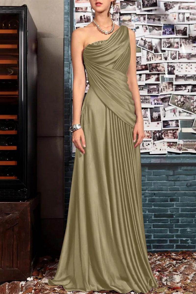 Elegant Sheath One Shoulder Sleeveless Floor Length Mother of the Bride Dress