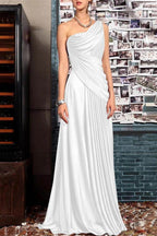 Elegant Sheath One Shoulder Sleeveless Floor Length Mother of the Bride Dress
