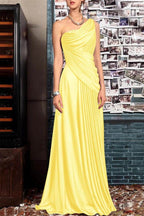 Elegant Sheath One Shoulder Sleeveless Floor Length Mother of the Bride Dress