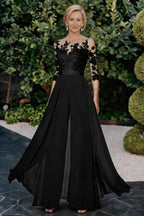 Elegant A Line Jewel Neck 3/4 Length Sleeves Floor Length Mother of the Bride Dress