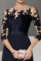 Elegant A Line Jewel Neck 3/4 Length Sleeves Floor Length Mother of the Bride Dress